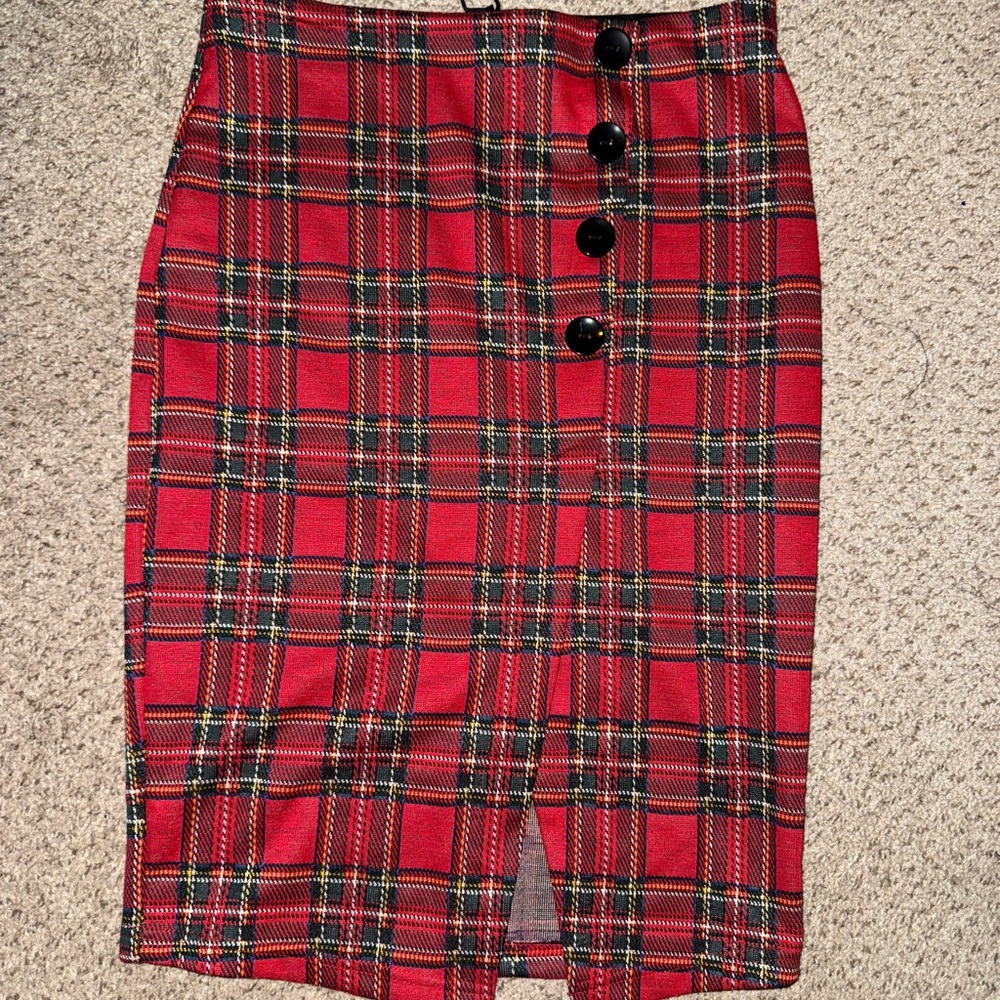 Revamped Red Plaid Pencil Skirt Size M